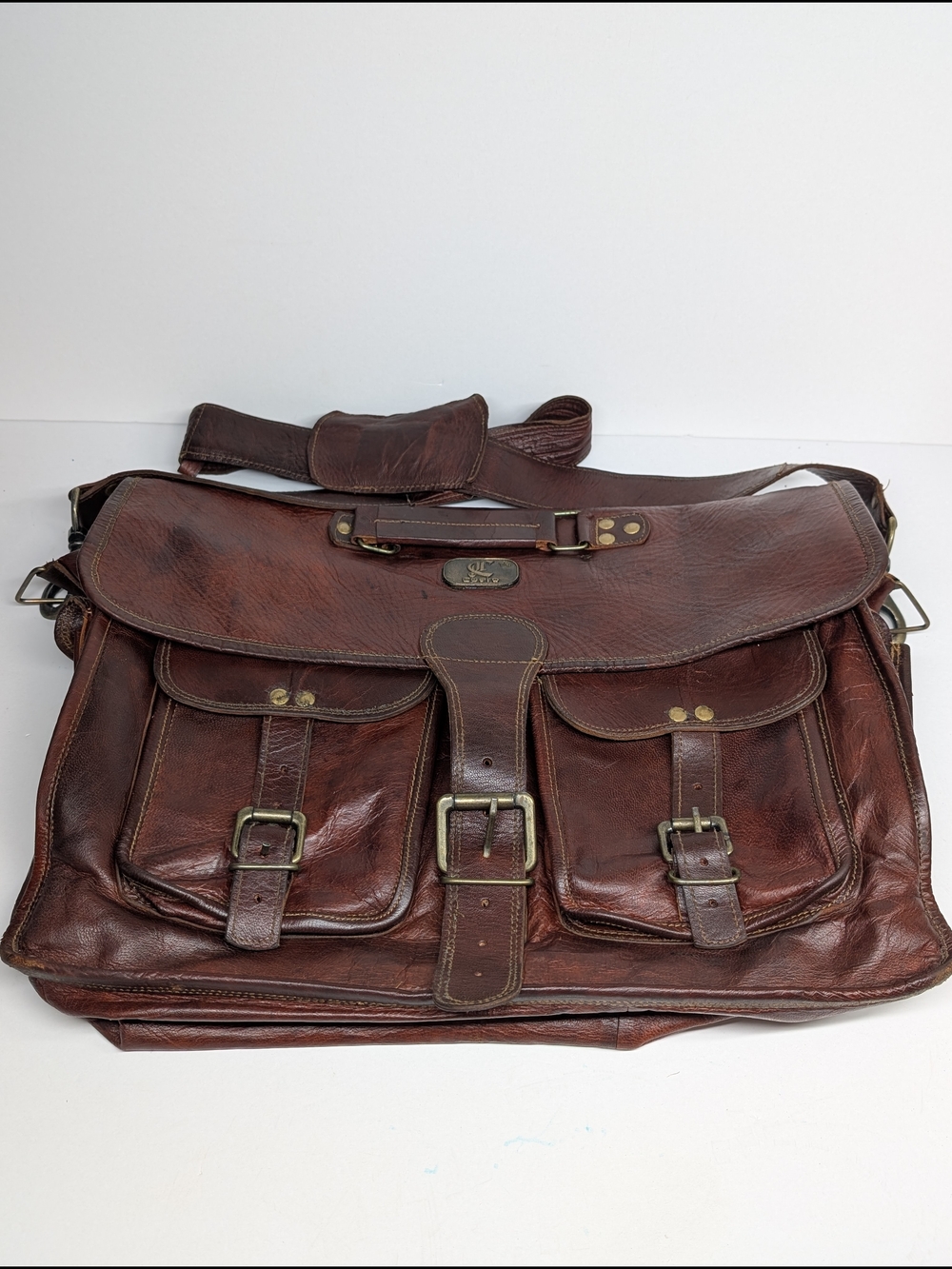 Cuero Vintage Handmade Brown Leather Laptop Briefcase Carry-on Messenger Bag